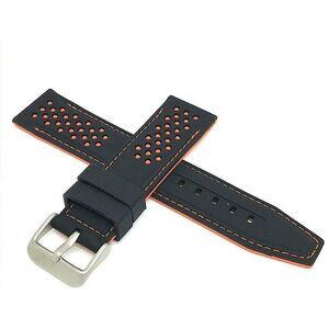 Mens Watch Band Replacement Black Orange Rubber Strap 22mm Lug Silver Buckle 8''